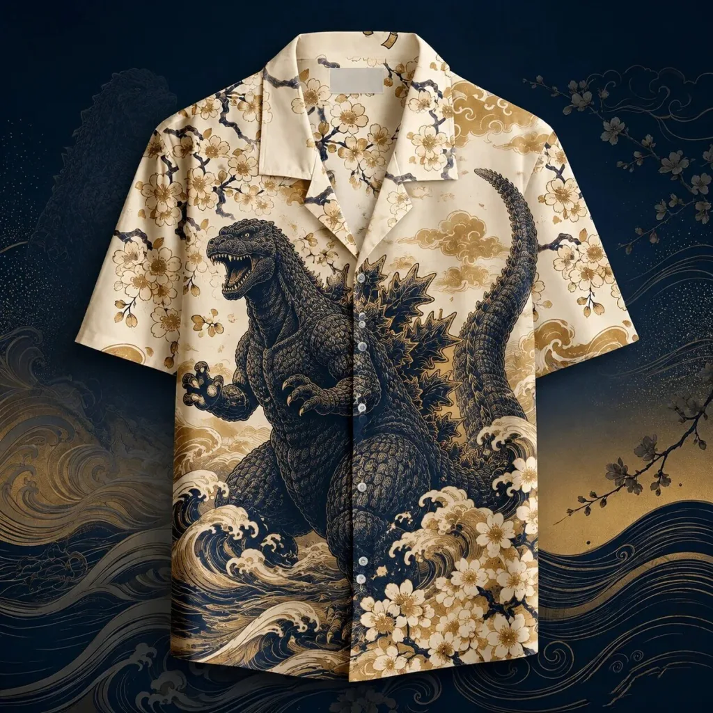Godzilla Japanese Cherry Blossom Hawaiian Shirt Godzilla Japanese Cherry Blossom Hawaiian Shirt
