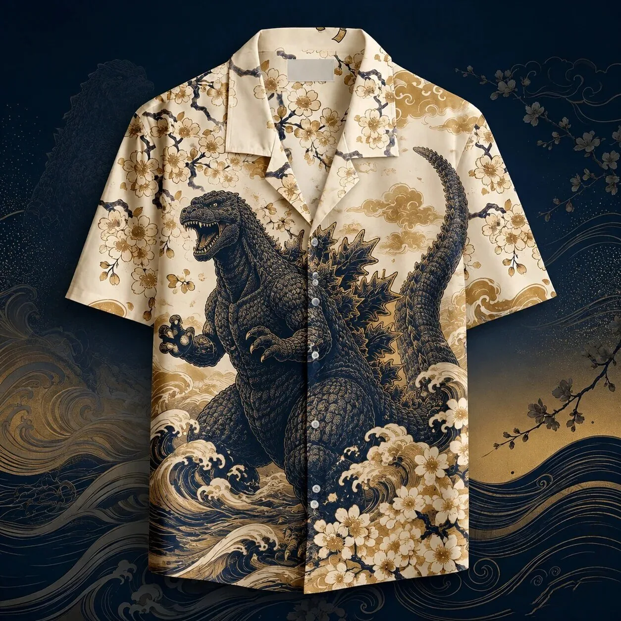 Godzilla Japanese Cherry Blossom Hawaiian Shirt 3 Godzilla Japanese Cherry Blossom Hawaiian Shirt