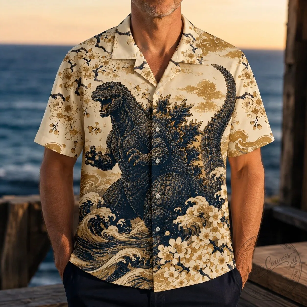 Godzilla Japanese Cherry Blossom Hawaiian Shirt 4 Godzilla Japanese Cherry Blossom Hawaiian Shirt