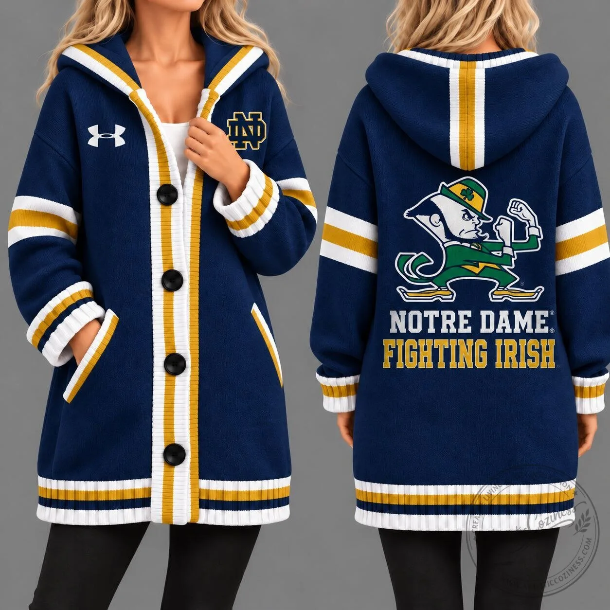 Notre Dame Fighting Irish NCAA Game Day Oversized Hooded Cardigan Jacket
