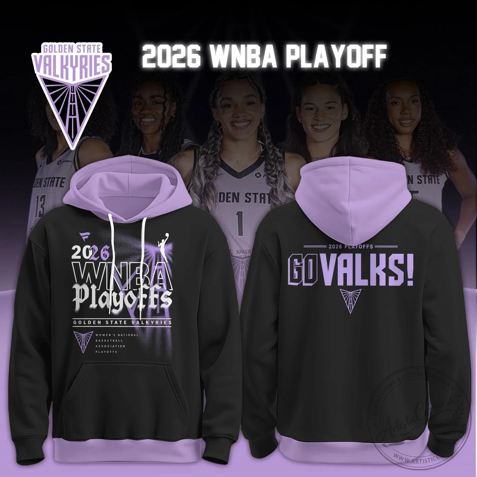 2026 WNBA Playoffs Hoodie in Black and Purple for Golden State Valkyries