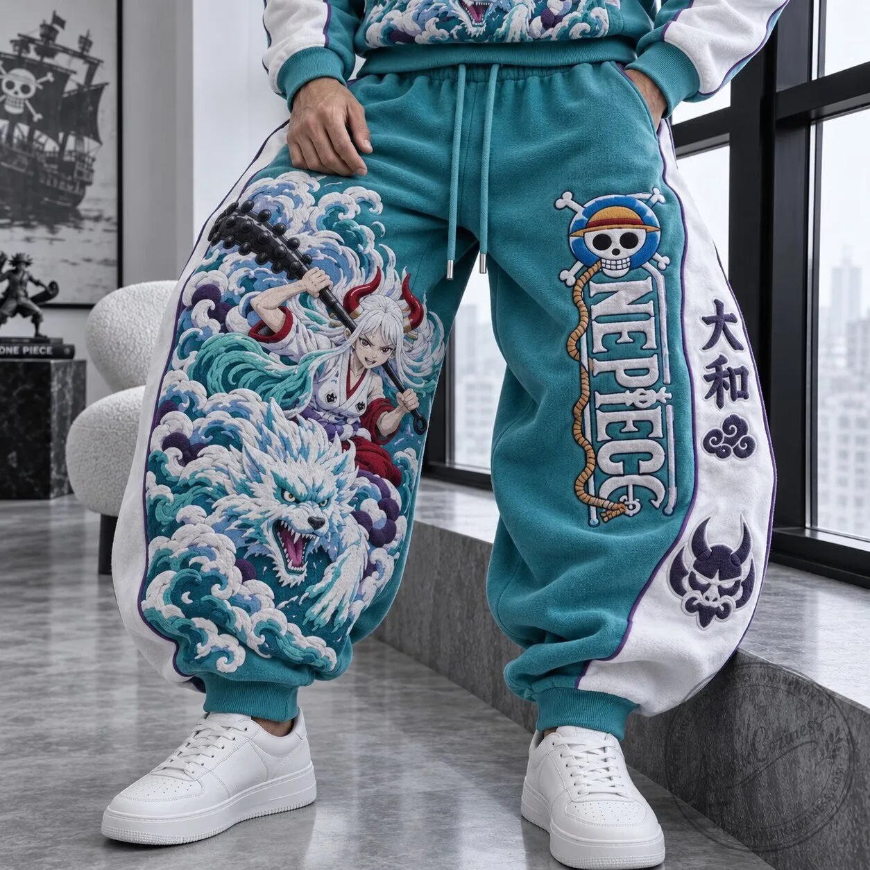 One Piece Yamato Anime Embroidered Loose Fit Sweatpants
