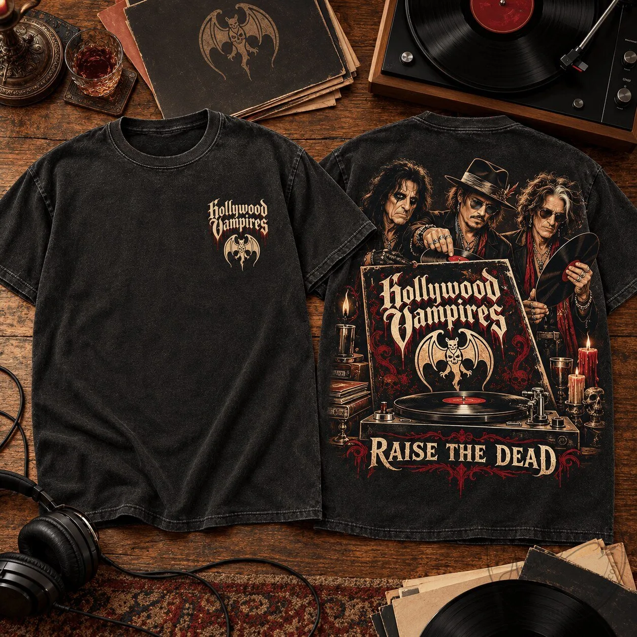 Hollywood Vampires Raise the Dead Band Album Art Graphic T-Shirt