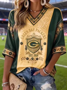 Green Bay Packers Football Fan V-Neck Sports Jersey Top